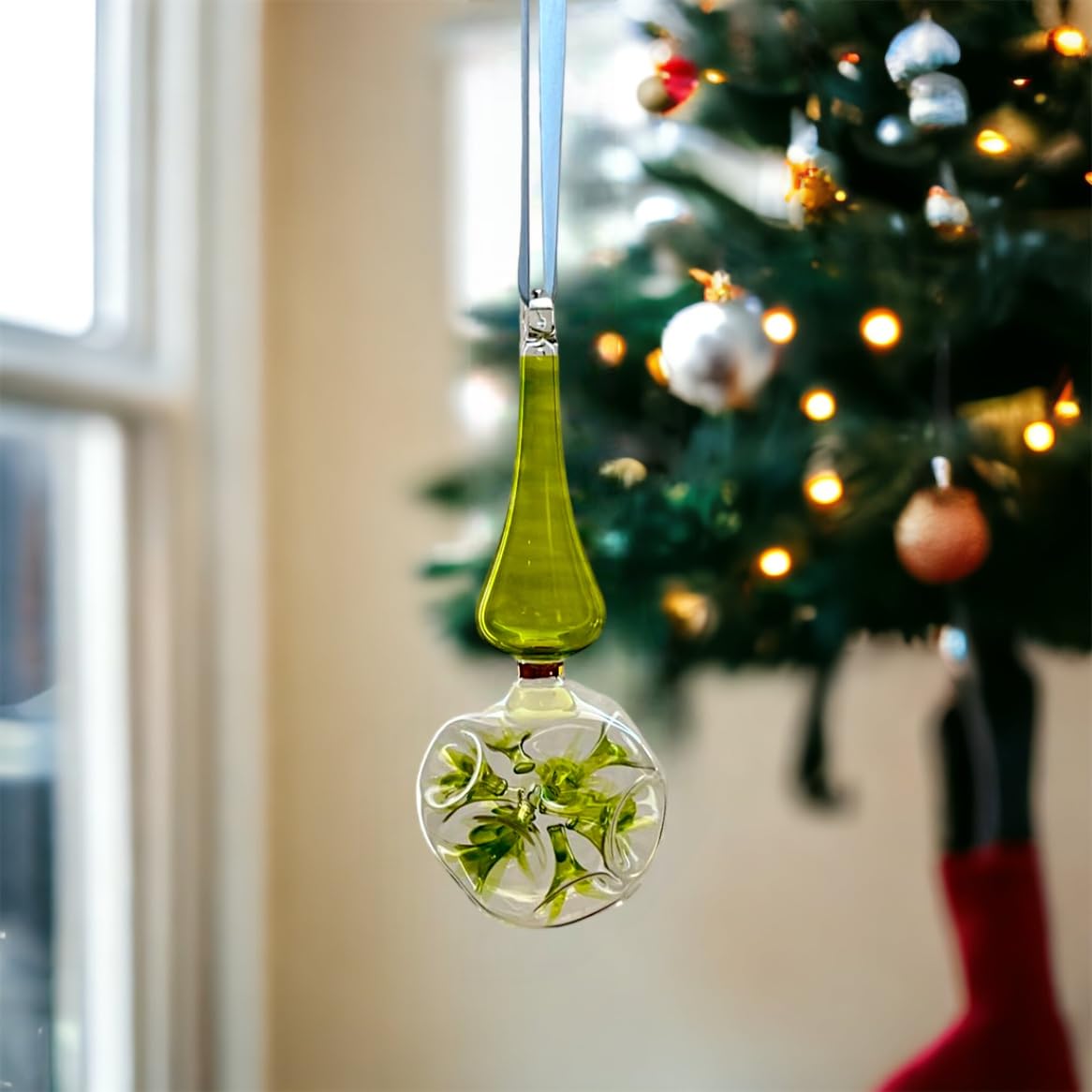 Double Layer Green Hand-Blown Glass Christmas Ornament for Xmas Decorations - Les Trois Pyramide