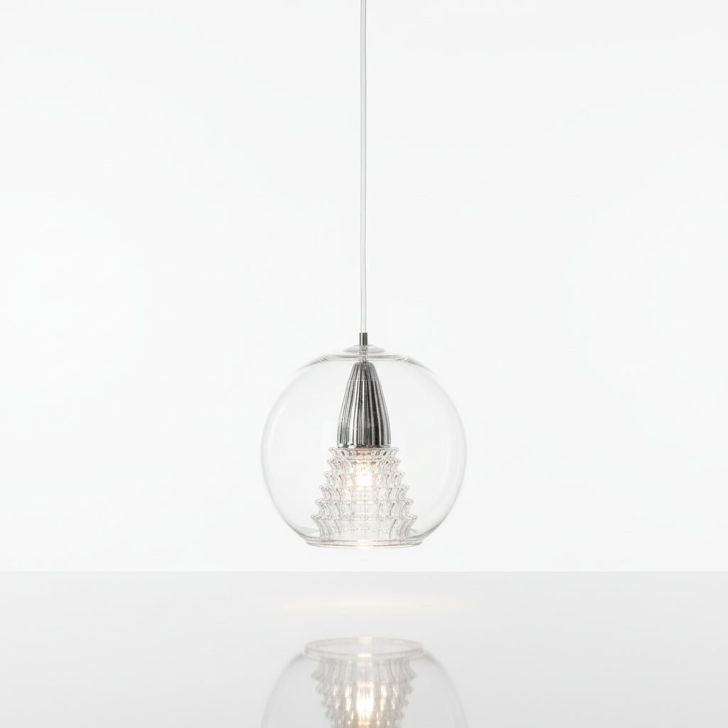 Double-Layer Handcrafted Clear Glass Pendant Light – Modern Hanging Fixture for Ambient Lighting