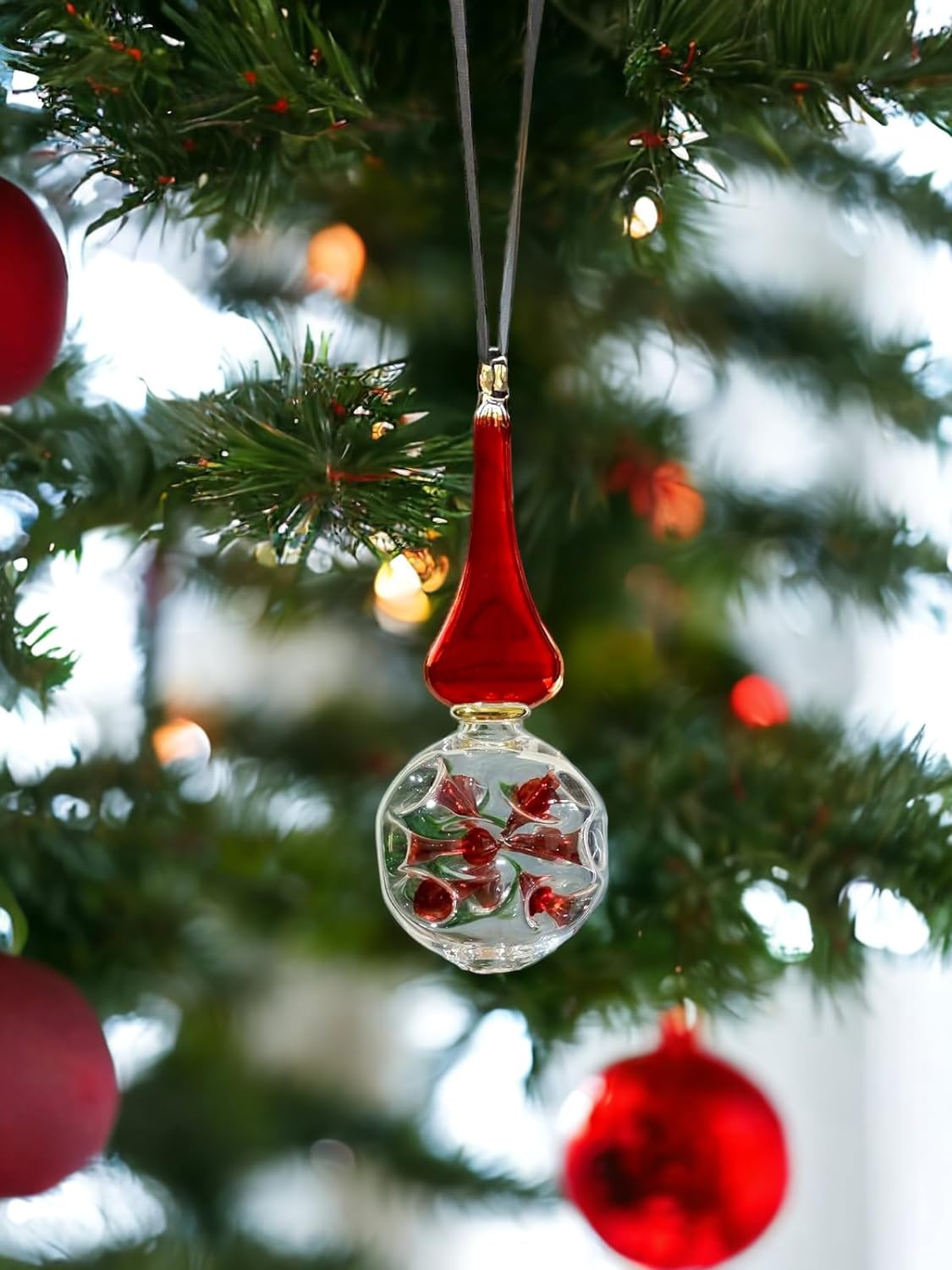 Double Layer Red Hand-Blown Glass Christmas Ornament for Xmas Decorations - Les Trois PyramideDouble Layer Red Hand-Blown Glass Christmas Ornament for Xmas Decorations - Les Trois Pyramides