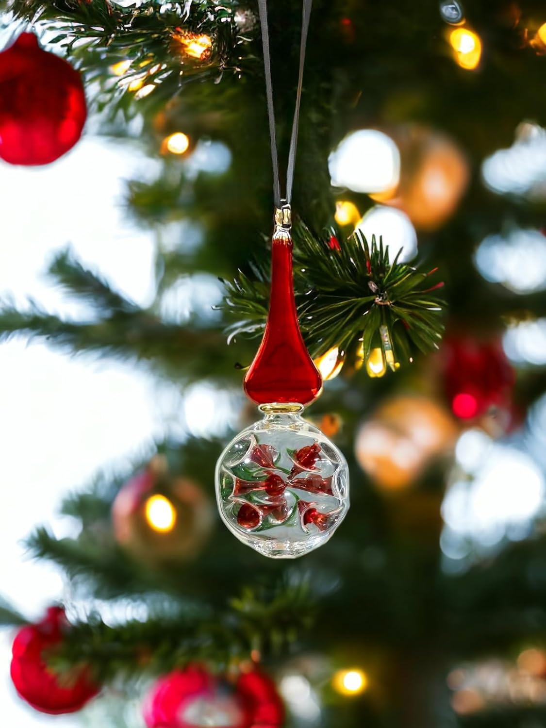 Double Layer Red Hand-Blown Glass Christmas Ornament for Xmas Decorations - Les Trois Pyramides