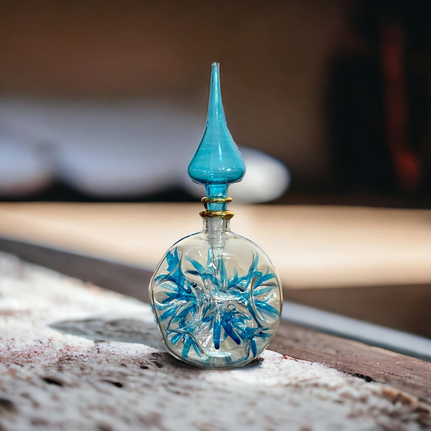 Glass layer Turquoise perfume Bottle in 14 K Gold | Les Trois Pyramides