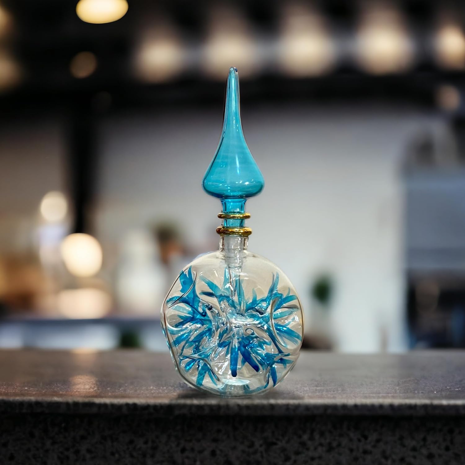 Glass layer Turquoise perfume Bottle in 14 K Gold | Les Trois Pyramides