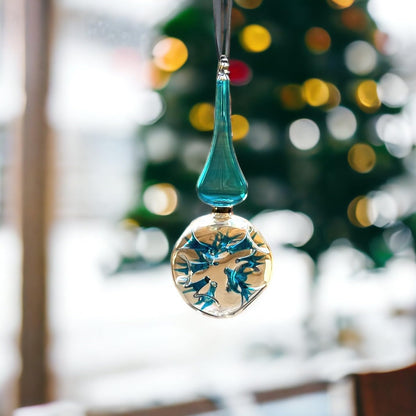 Double Layer Turquoise Hand-Blown Glass Christmas Ornament for Xmas Decorations - Les Trois PyramideDouble Layer Turquoise Hand-Blown Glass Christmas Ornament for Xmas Decorations - Les Trois Pyramides