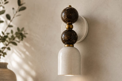 Double Marble Wall Sconce with Alabaster Shade – Handmade Brass Wall Light | Les Trois Pyramides