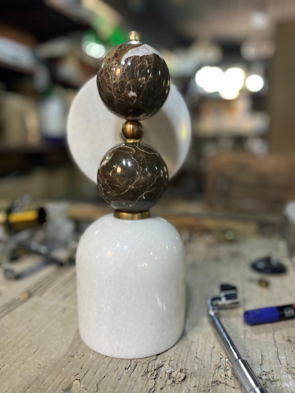 Double Marble Wall Sconce with Alabaster Shade – Handmade Brass Wall Light | Les Trois Pyramides
