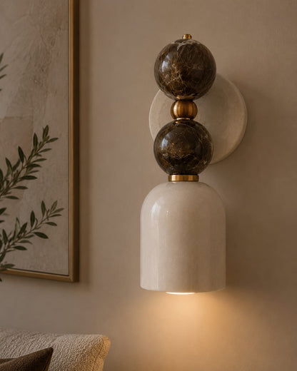 Double Marble Wall Sconce with Alabaster Shade – Handmade Brass Wall Light | Les Trois Pyramides