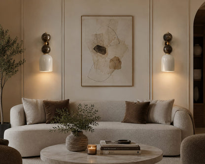 Double Marble Wall Sconce with Alabaster Shade – Handmade Brass Wall Light | Les Trois Pyramides
