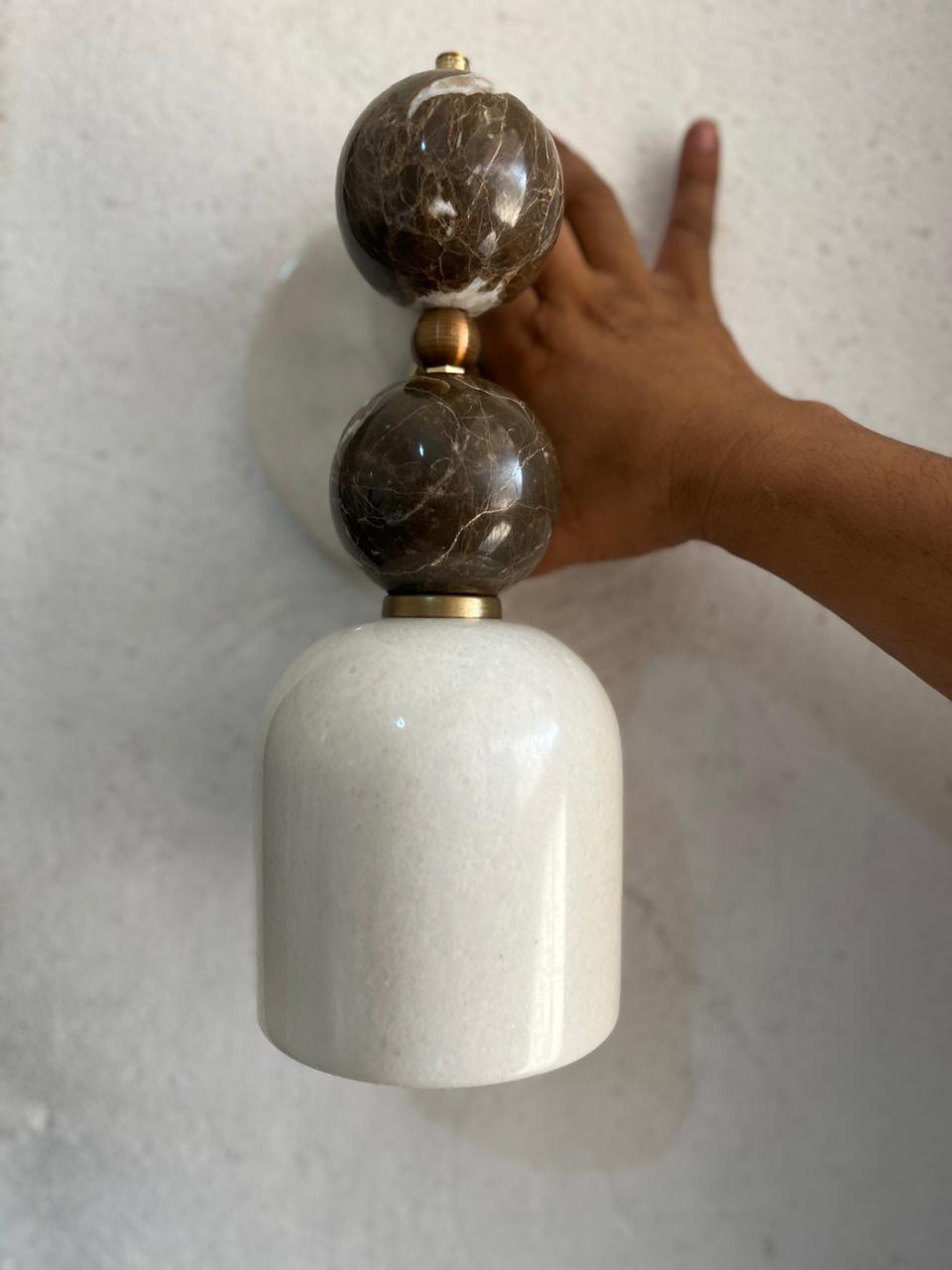 Double Marble Wall Sconce with Alabaster Shade – Handmade Brass Wall Light | Les Trois Pyramides