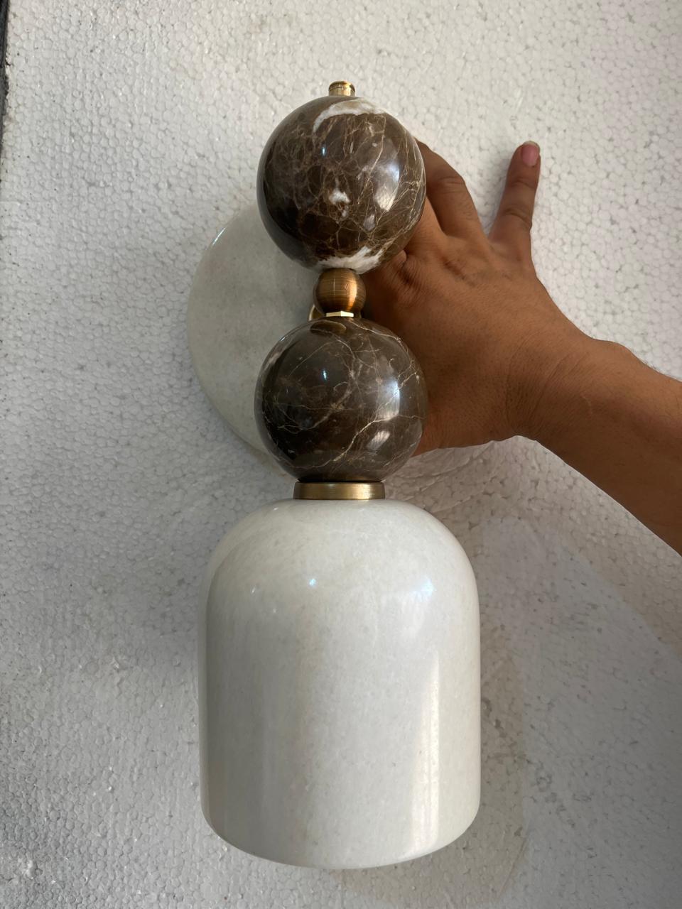 Double Marble Wall Sconce with Alabaster Shade – Handmade Brass Wall Light | Les Trois Pyramides