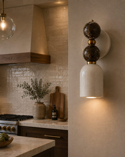 Double Marble Wall Sconce with Alabaster Shade – Handmade Brass Wall Light | Les Trois Pyramides