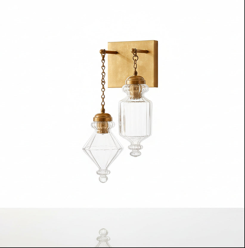 Double Pendant Brass Wall Light - Artistic Hanging Wall Fixture