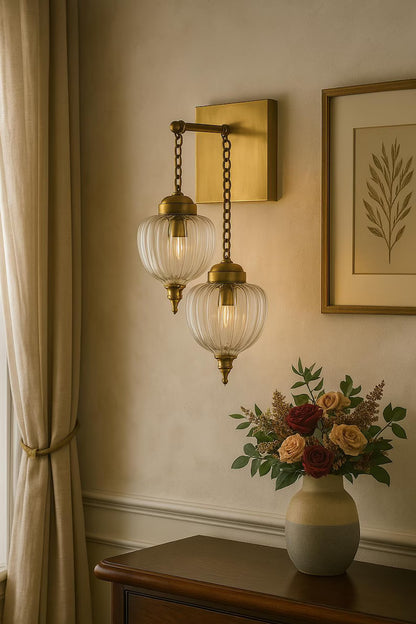 Ribbed Double Glass Sconce Light Fixture for Home Decor | Les Trois Pyramides 