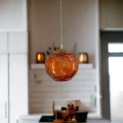 Blown Glass Light fixture in vintage style with Gold copper top