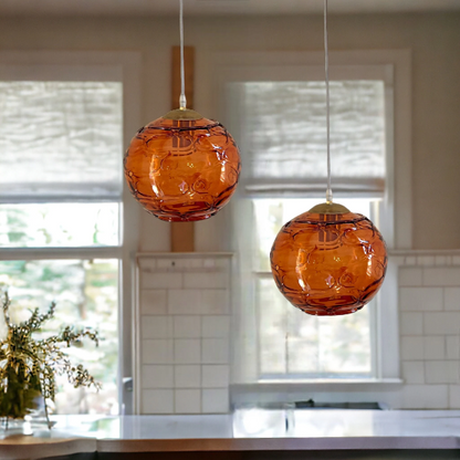 Blown Glass Light fixture in vintage style with Gold copper top