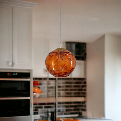 Blown Glass Light fixture in vintage style with Gold copper top