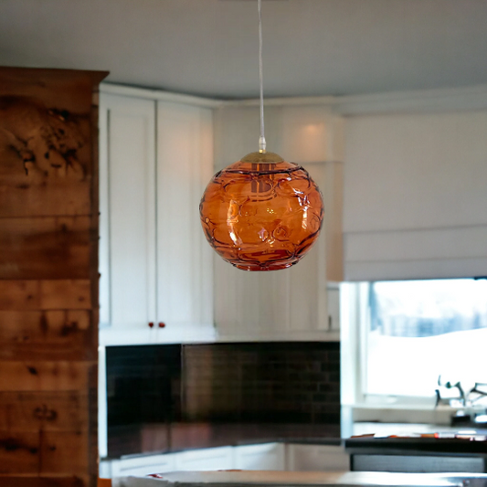 Blown Glass Light fixture in vintage style with Gold copper top