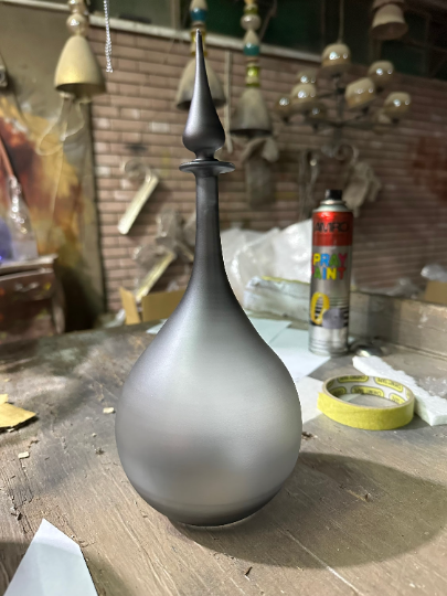 Gray Decanter Bottle with Stopper - Custom Decanter - Handmade Blown Glass Bottle - Made with Love- Handmade Gift - Personalized Decanter | Les Trois Pyramides
