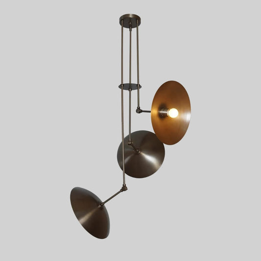 Elegant Brass Pendant Light with Articulated Disc Shades – Modern Industrial Lighting Design | Les Trois Pyramides