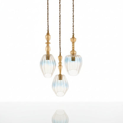 Elegant Chain Soft Gold Ribbed Glass Pendant Light Set – Hand-Blown Crystal Glass