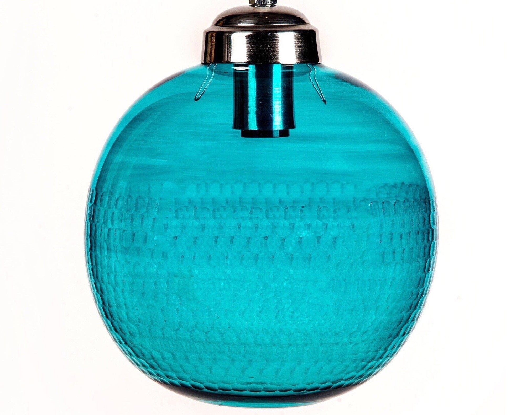 close up Elegant Hand-Blown Blue Glass Pendant Light – Kitchen Decor | Les Trois Pyramides 