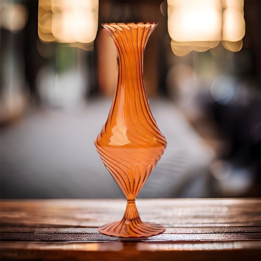 Blown Glass Orange Vase - Les Trois Pyramides