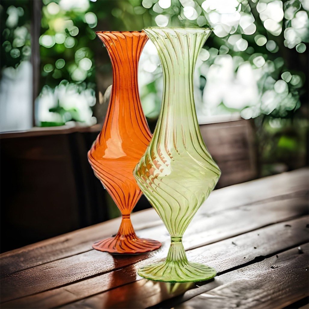 Blown Glass Orange Vase - Les Trois Pyramides