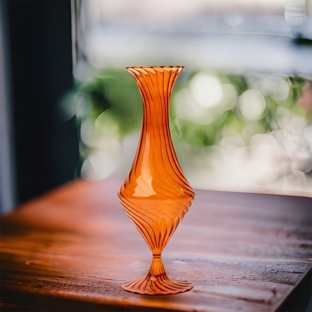 Blown Glass Orange Vase - Les Trois Pyramides