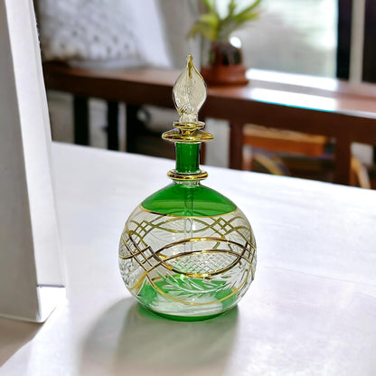 Green Engraved Perfume Bottle with 14K Gold | Les Trois Pyramides