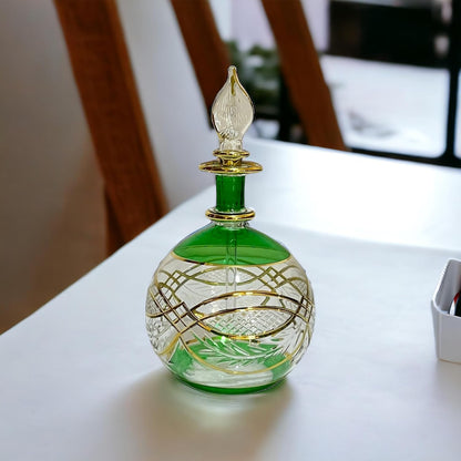 Green Engraved Perfume Bottle with 14K Gold | Les Trois Pyramides