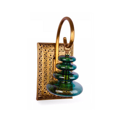 Emerald Green Blown Glass Wall Sconce – Handmade Brass Wall Light with Carved Frame