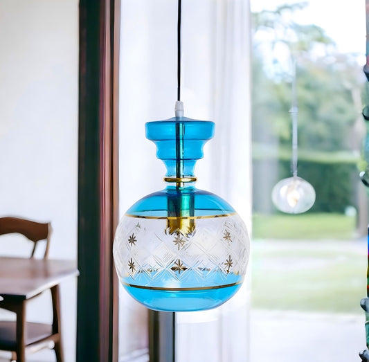 Engraved Blown Glass Pendant Light - Les Trois Pyramides