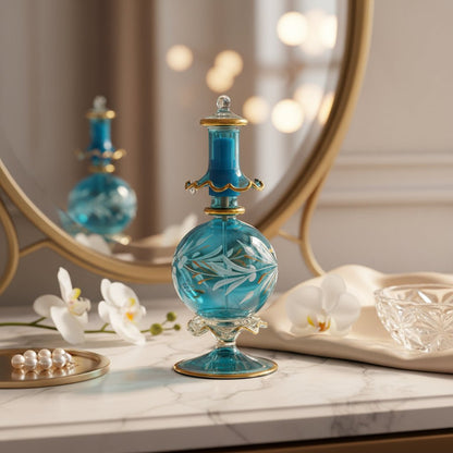 Engraved Hand-Blown Perfume Bottle – Detailed with 14K Gold