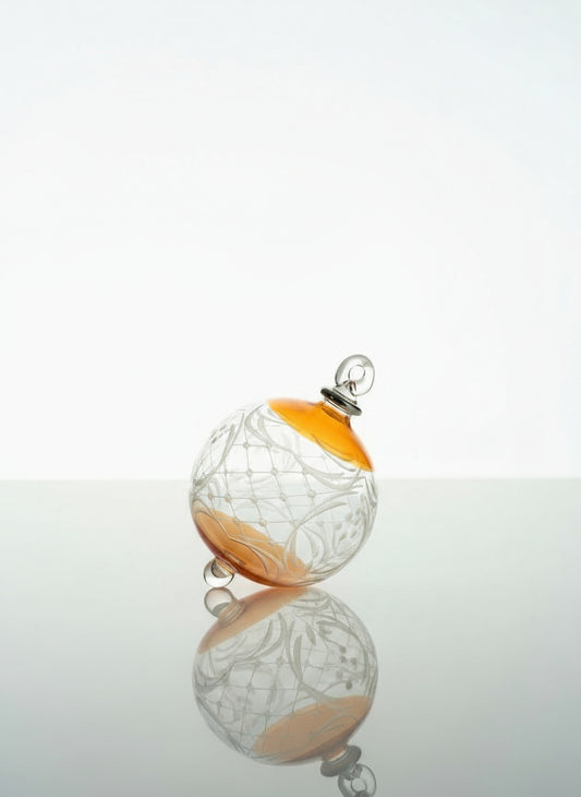 Engraved Orange and Clear Glass Christmas Ornament - Les Trois Pyramide
