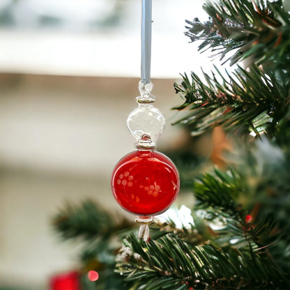 Engraved Red Glass Tree Topper Ornament 14 K Gold - Les Trois Pyramide