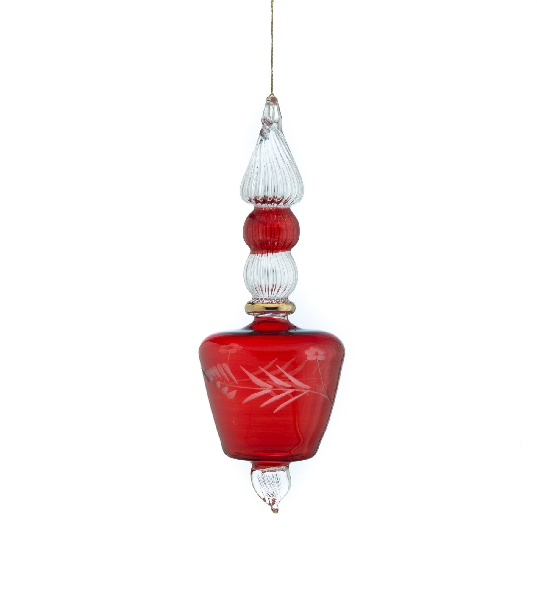 Engraved red Christmas tree topper with 14 K Gold karats | Les Trois Pyramides