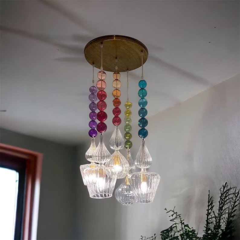 Set of 4 Hand blown glass pendant + Custom Colorful Glass Balls