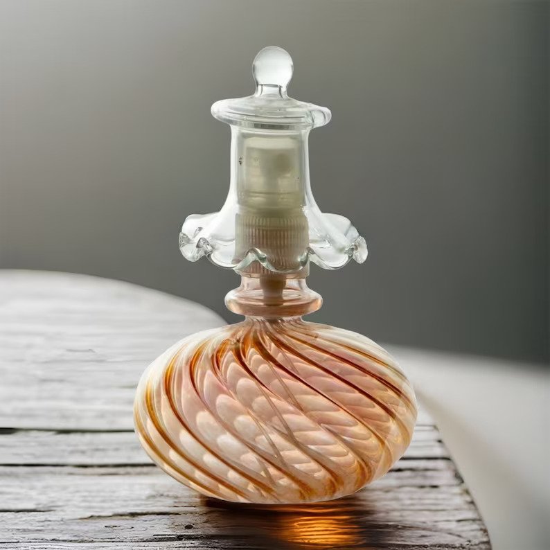 perfume bottle - Hand painted - colored glassware - antique glassware - empty perfume bottle - hand blown glass - custom perfume bottle