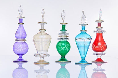 Perfume Oil Glass Bottles - Egyptian Essential Oil Holder Bottles - Hand Painted Blown Glass Bottles - Vintage Perfume Bottles - Cute Gifts | Les Trois Pyramides 