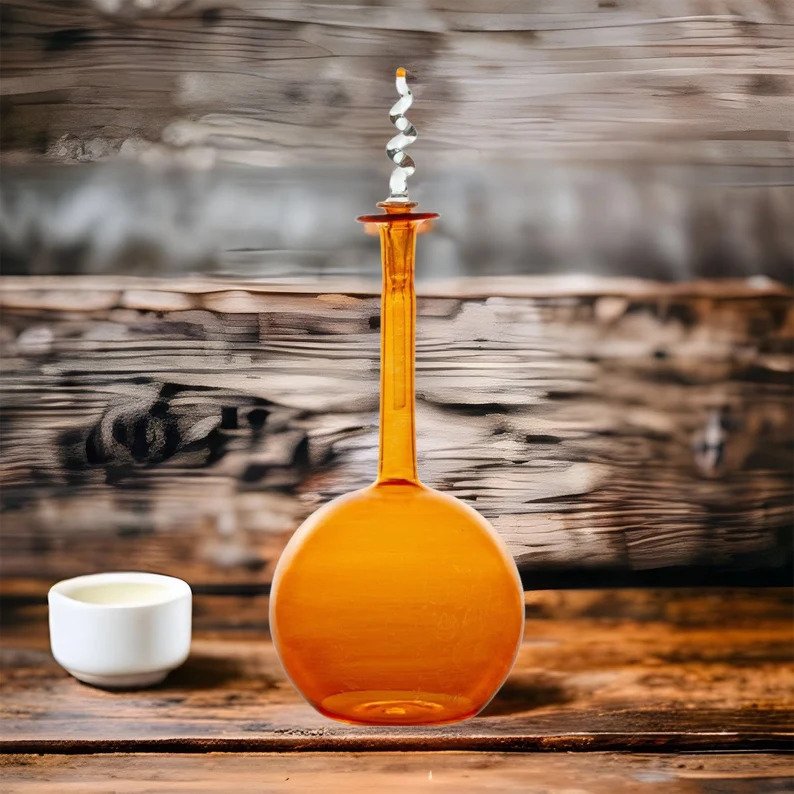 Amber Perfume Bottle - Hand Painted - Colored Glassware - Glassware - Empty Perfume Bottle - Hand Blown Glass - Custom Perfume Bottle - Gift - Les Trois Pyramides