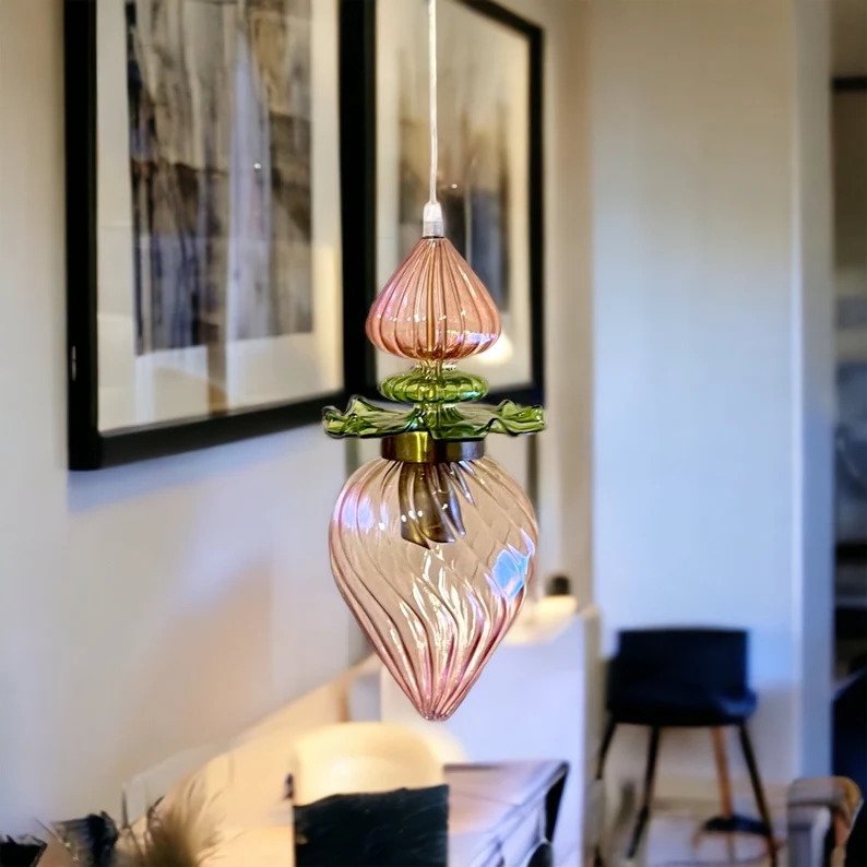 Blown Glass Light Pendant For Kitchen Decor - Les Trois Pyramides