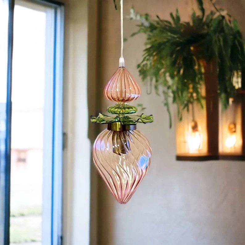 Blown glass light pendant for kitchen decor - glass blown pendant - custom lights - ceiling light fixture - blown glass pendant - lighting