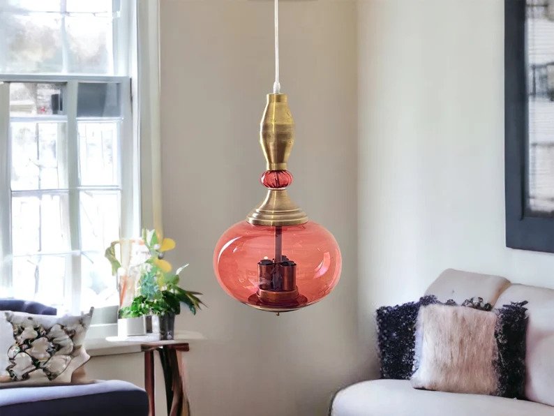 Blown glass + Copper light pendant for kitchen decor