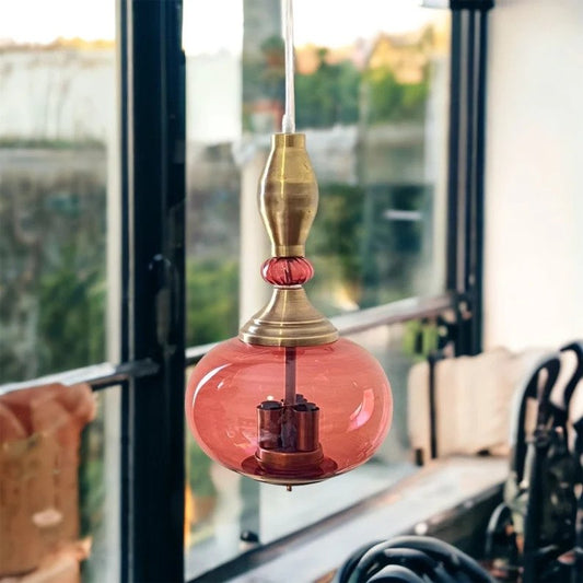 Blown Glass + Copper Light Pendant for Kitchen Decor - Les Trois Pyramides