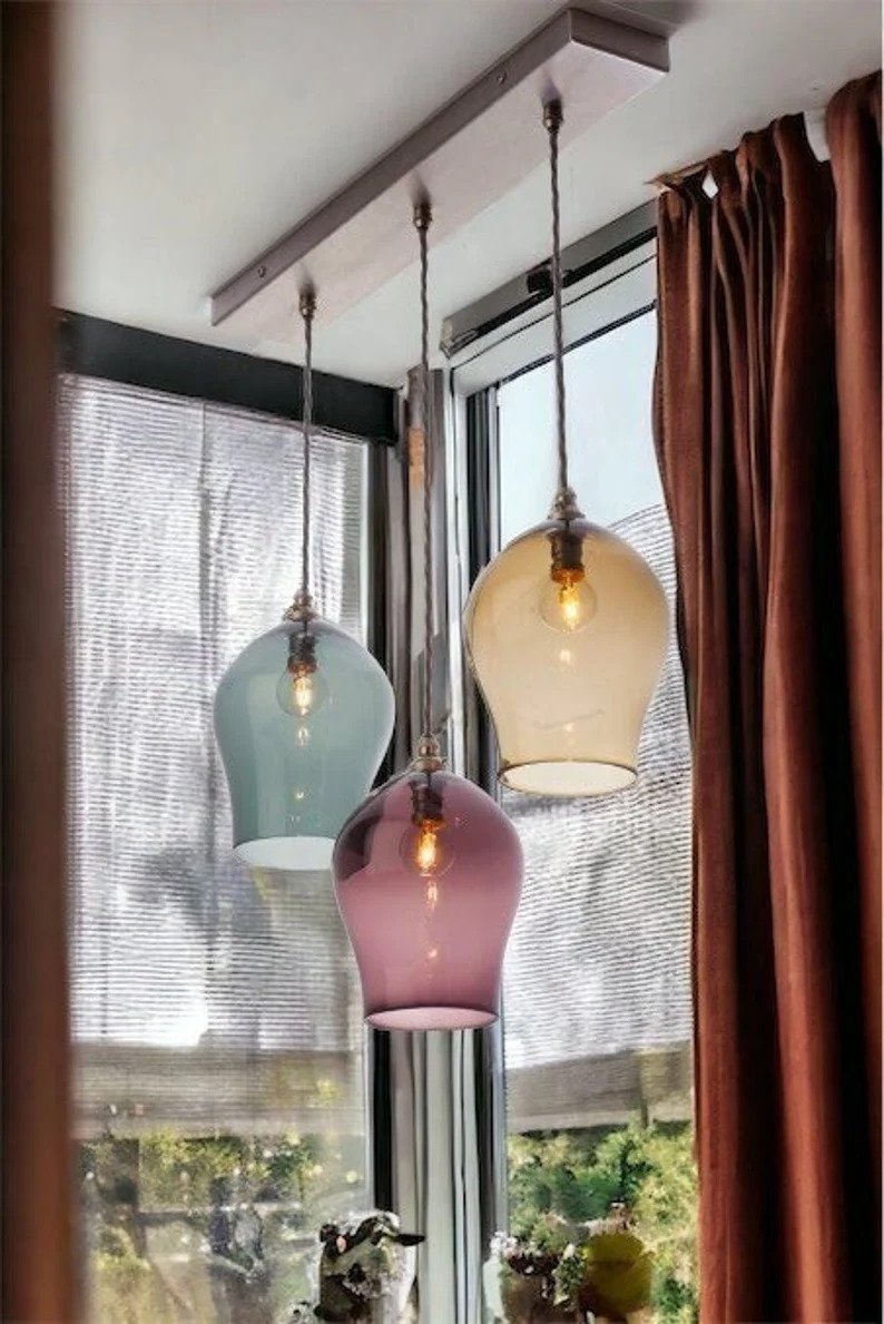 Set of Three Modern pendants light plus ceiling bar