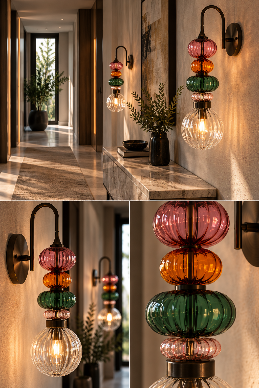 Multicolored Glass Wall Sconce - Hand Blown Ribbed Glass Wall Light