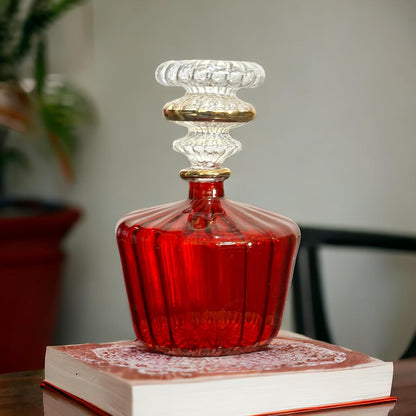 Red Ribbed Blown Glass perfume Bottle with 14K Gold | Les Trois Pyramides