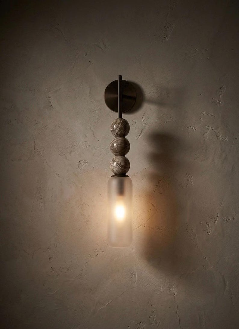 Frosted Glass Wall Sconce, Bathroom Vanity Wall Light, Brass Wall Lamp, Modern Bathroom Lighting, Bedside Wall Light Fixture | Les Trois pyramides