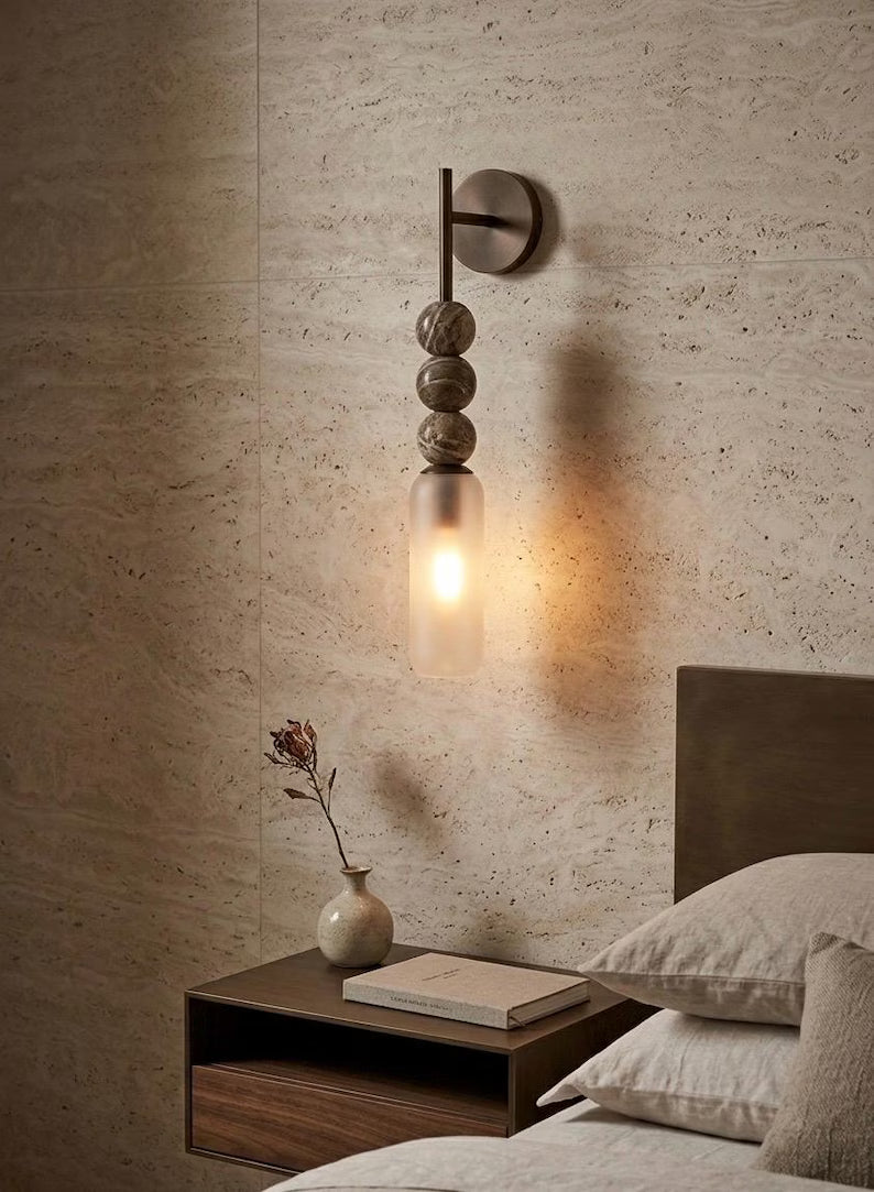 Frosted Glass Wall Sconce, Bathroom Vanity Wall Light, Brass Wall Lamp, Modern Bathroom Lighting, Bedside Wall Light Fixture | Les Trois pyramides