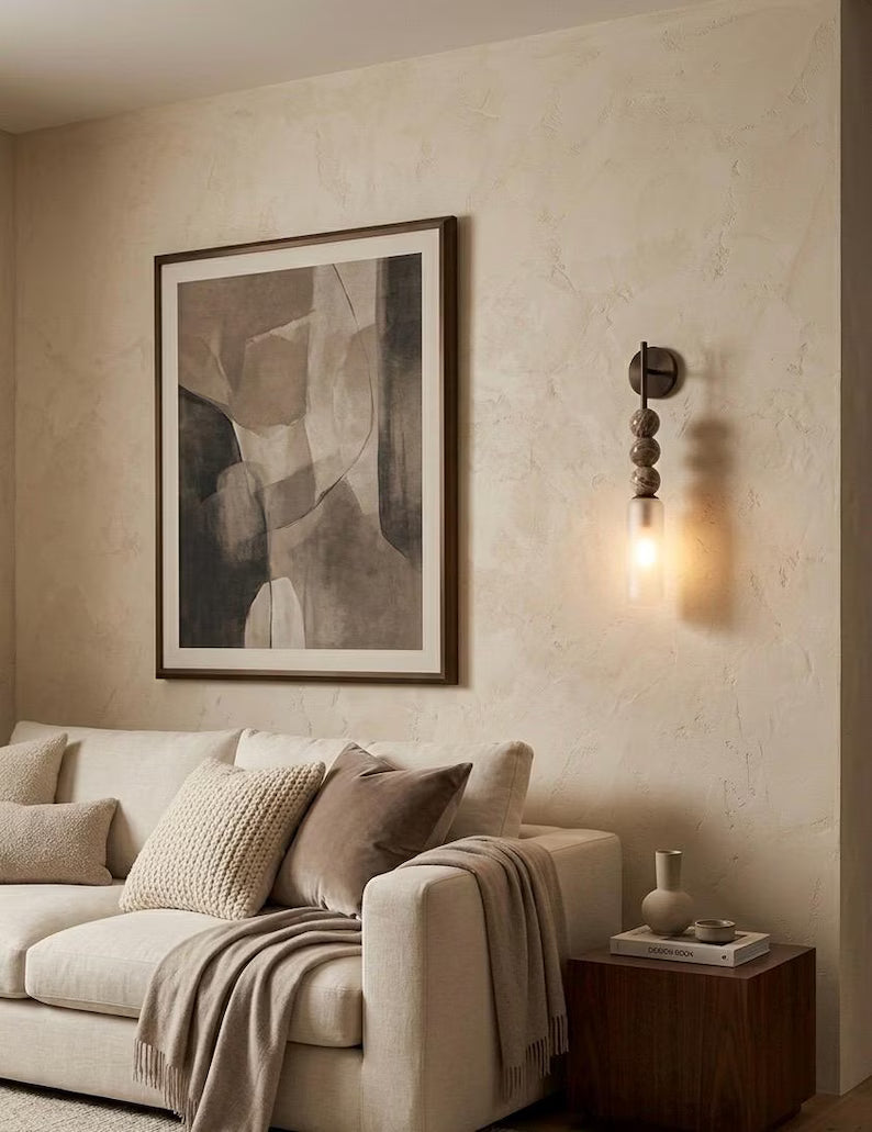 Frosted Glass Wall Sconce, Bathroom Vanity Wall Light, Brass Wall Lamp, Modern Bathroom Lighting, Bedside Wall Light Fixture | Les Trois pyramides