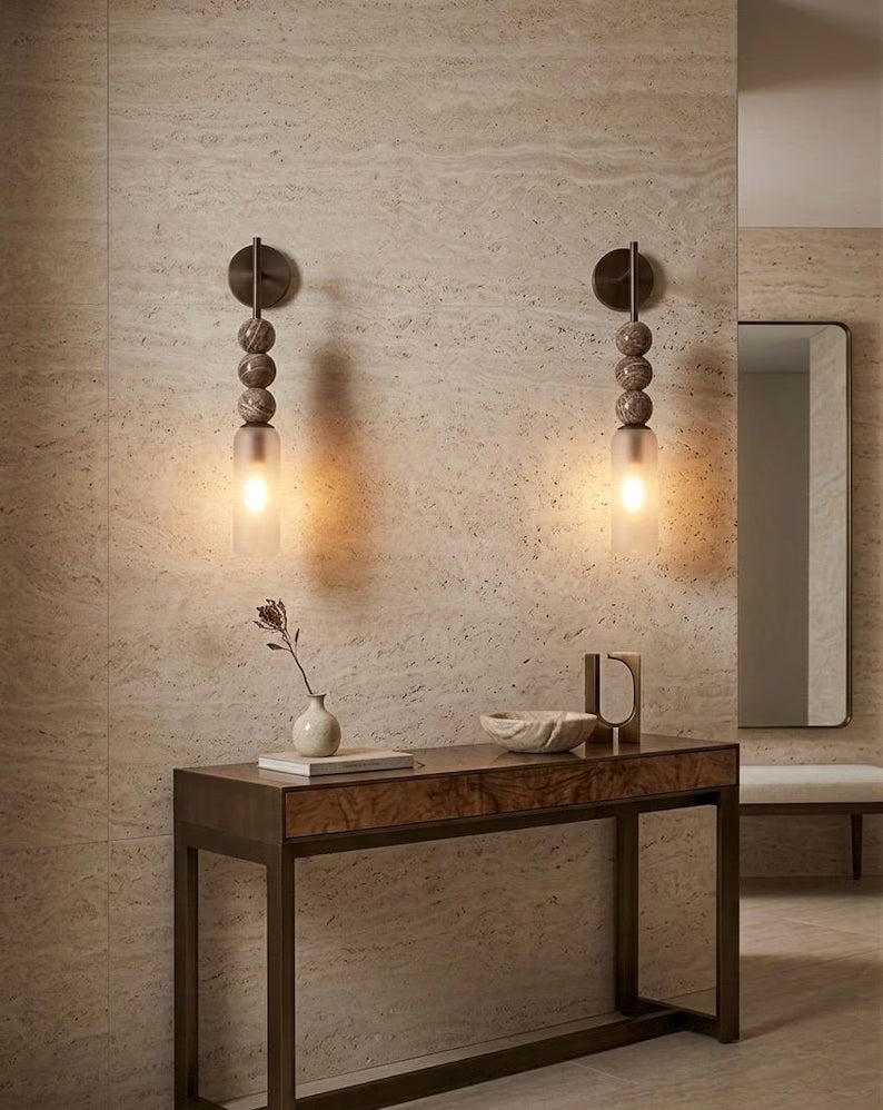 Frosted Glass Wall Sconce, Bathroom Vanity Wall Light, Brass Wall Lamp, Modern Bathroom Lighting, Bedside Wall Light Fixture | Les Trois pyramides